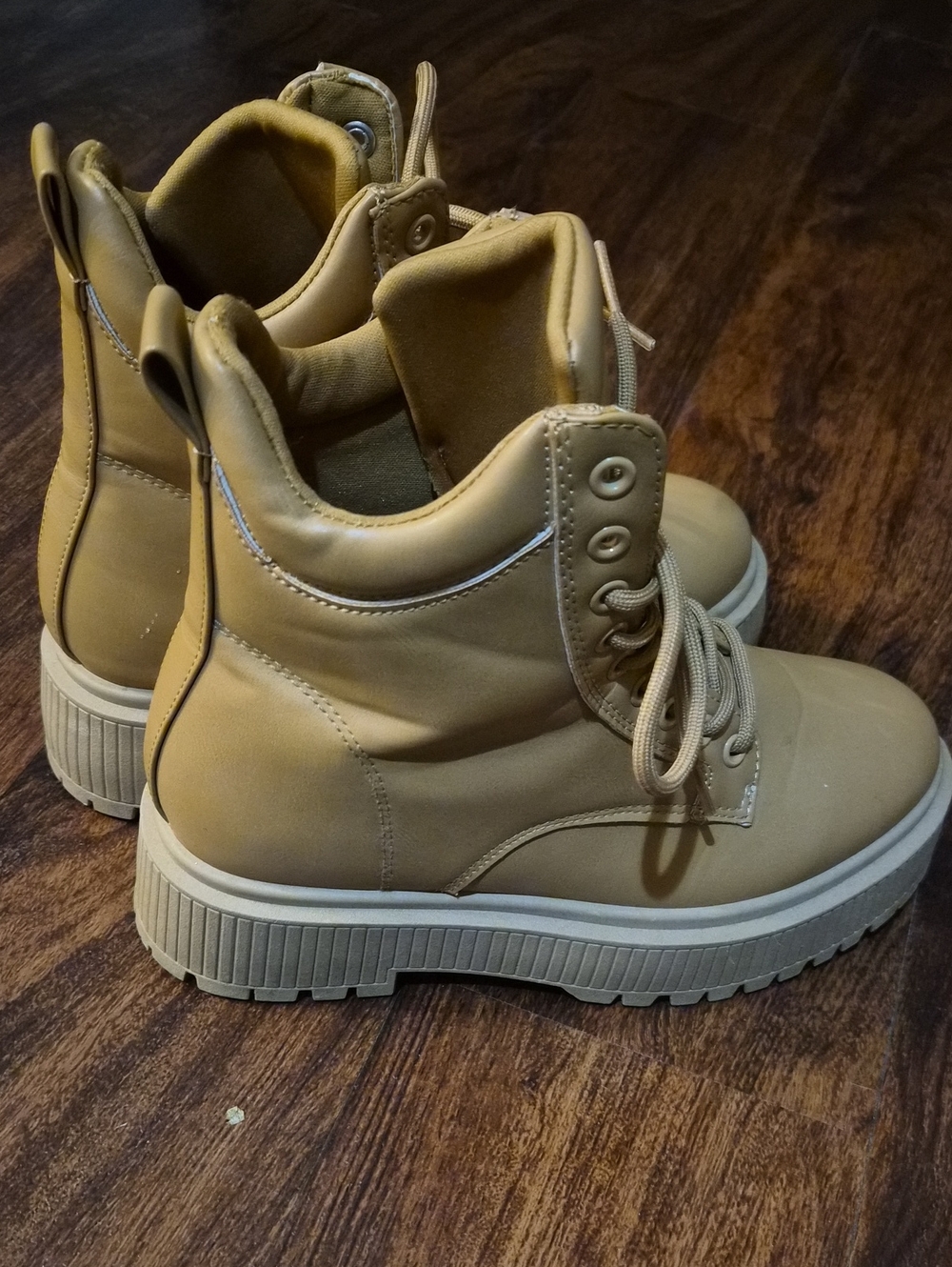 Qupid Tan Platform Lace-Up Combat Boots
